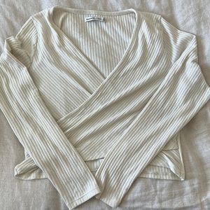 Abercrombie & fitch ribbed wrap long sleeve sweater crop top